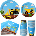 Construction Birthday Party Supplies Set 97 Pieces For Kids- Serves 24 Guest-Digger Truck Bulldozer Party Tableware Kit - Including Dump Truck Plates, Cups, Napkins
