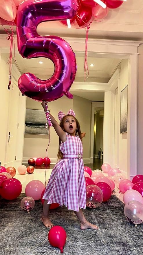 Hot Pink Number 5 Balloon 40 Inch, 5th Birthday Party Decorations for Children, Giant 5 Foil Balloon for Party Supplies