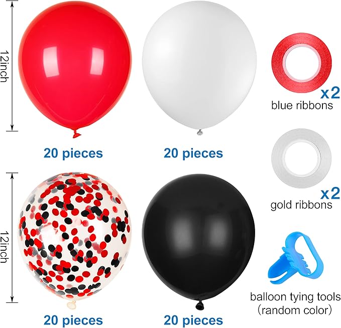 JOYYPOP 80Pcs Red White and Black Latex Balloons with Confetti Balloons for Graduation Poker Card Party Decorations, Casino, Race Car Party, Red and White Graduation Decorations
