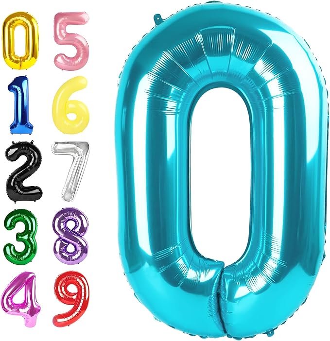40 Inch Numbers Balloon, Light Blue Balloons for Birthday Party Decoration, Foil Number 0 Ballon for 10, 20, 30, 100, 2026 Celebration, Birthday, Baby Shower, Anniversary Decor