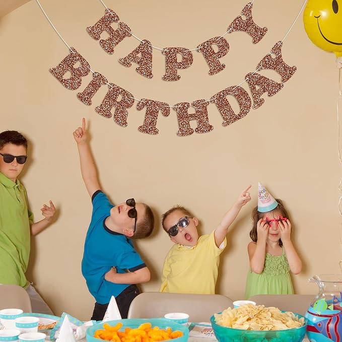 Glitter Brown Happy Birthday Banner Birthday Party Decorations Sign Garland Bunting Banner for Wall Decor Party Background for Kids Boys Girls Adults