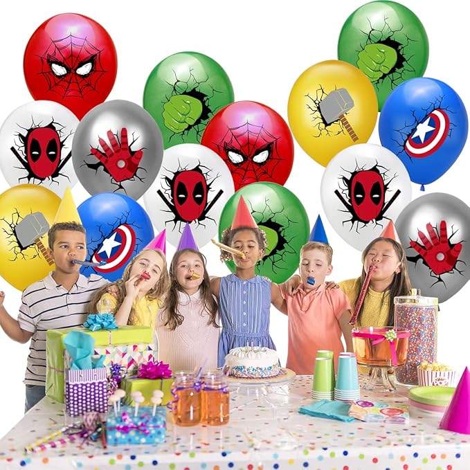 36Pcs Balloons for Super Heroes Birthday Party Supplies, Includes 6 Styles Printed Ideal for Super Cartoon Heroes Party Decorations Favors