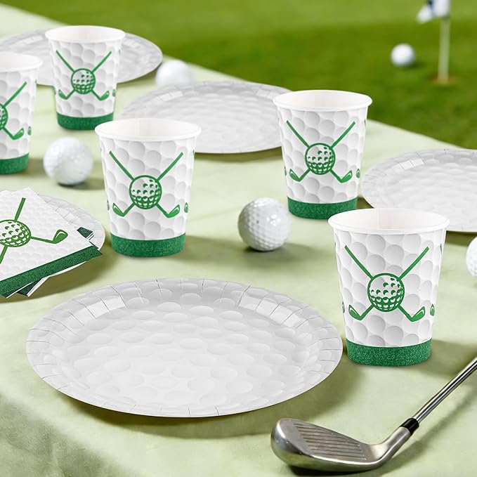 Kochorie 96 Pieces Golf Party Supplies Disposable Tableware Set with Paper Plates Cups Napkins for Golf Sports Themed Birthday Decorations, Serves 24 Guests