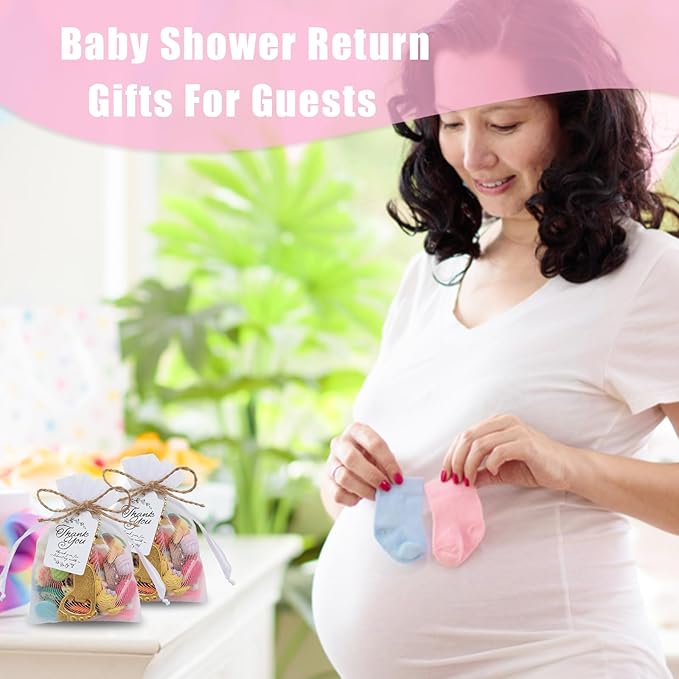 50pcs Baby Footprint Keychains & Bottle Opener Party Favors with Organza Bag (Gold)