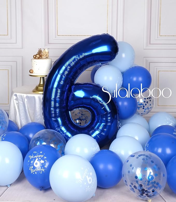 40Inch Navy Blue 6 Balloon Number Large Helium Royal Blue Number Balloons 0-9 Giant Digital 6th Foil Mylar Big Party Balloon for Boy Birthday Party Anniversary Graduation Decorations