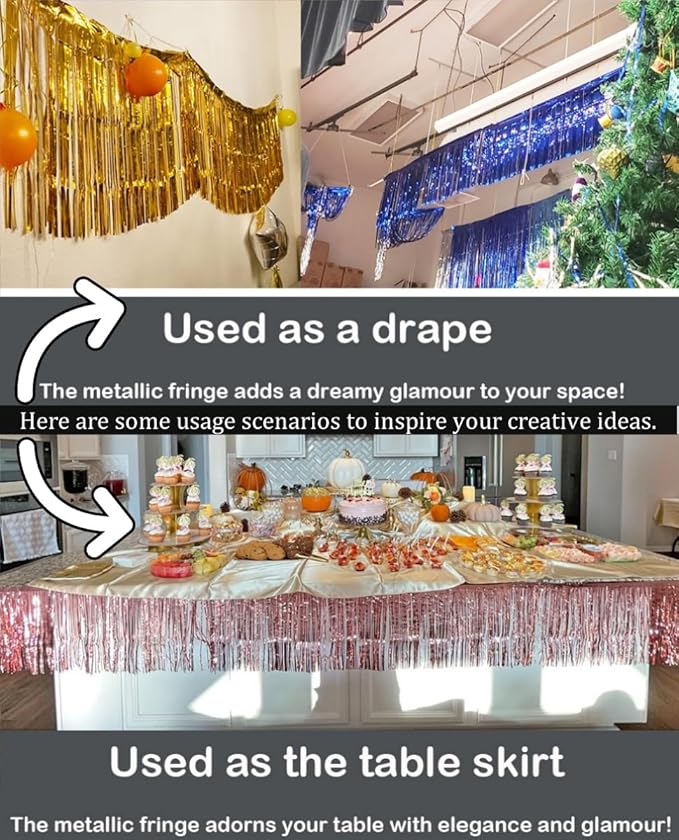 3 Pack Total 30 Feet Foil Fringe Garland Lilac Gold Metallic Wall Hanging Drapes Tassel Skirting Iridescent Gold Tinsel Streamers for Parade Float Trailer Mardi Gras Party Birthday Wedding