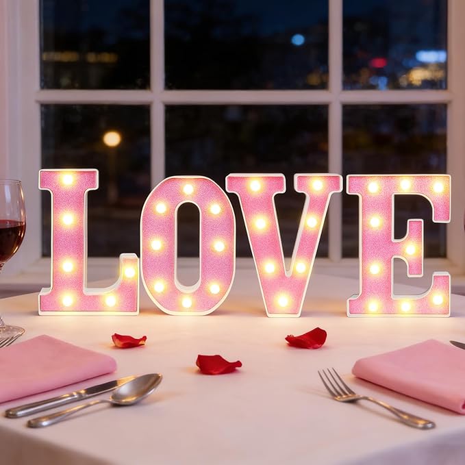 3 Pcs LED Marquee Light Up Letters Black Boo Sign Halloween Decorations Indoor Boo Halloween Lights for Home Kitchen Tabletop Fireplace Party Decoration (Pink Love)