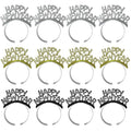 24 Pcs Happy New Year Headbands for Women 2026 New Year Eve Hairbands Party Supplies Holiday Headwear Decoration Gifts (Black+Gold+Silver)