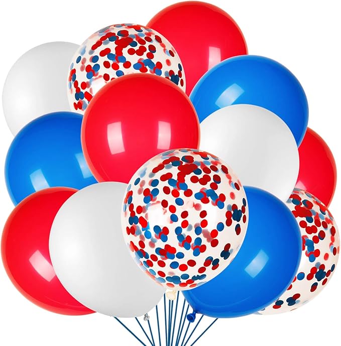 JOYYPOP 80Pcs Red White and Blue Latex Balloons with Confetti Balloons for 4th of July Decorations Independence Day Patriotic Anniversary