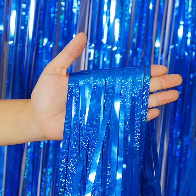 Foil Fringe Curtains Graduation Decorations 2026 - Melsan 3 Pack 3.2 x 8.2 ft Tinsel Curtain Party Photo Backdrop for Independence Day Decorations Birthday Party Baby Shower or Graduation Navy
