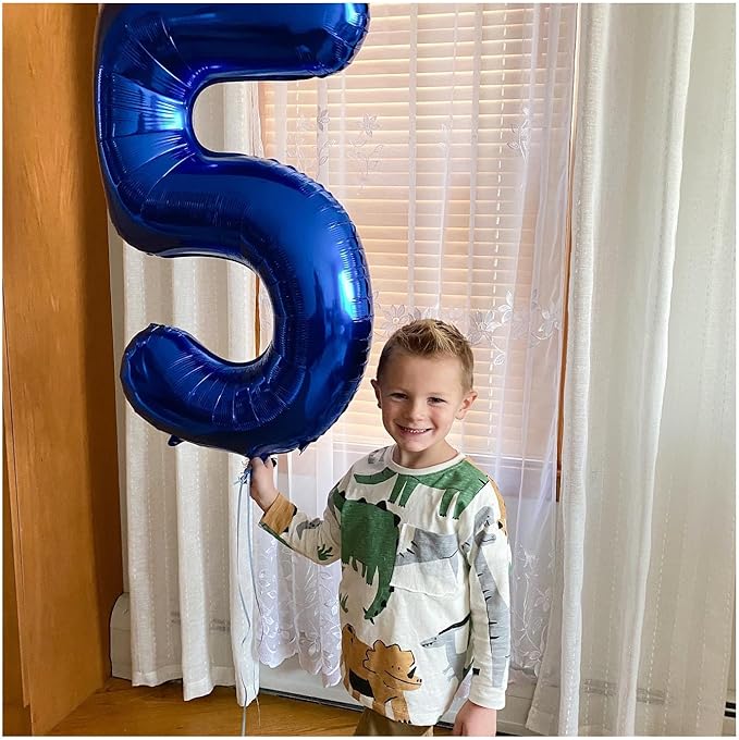 Metallic Blue Number 5 Balloon 40 Inch, 5 Balloon Number, 5th Birthday Decorations, Navy Blue Party Supplies for Boys Girls