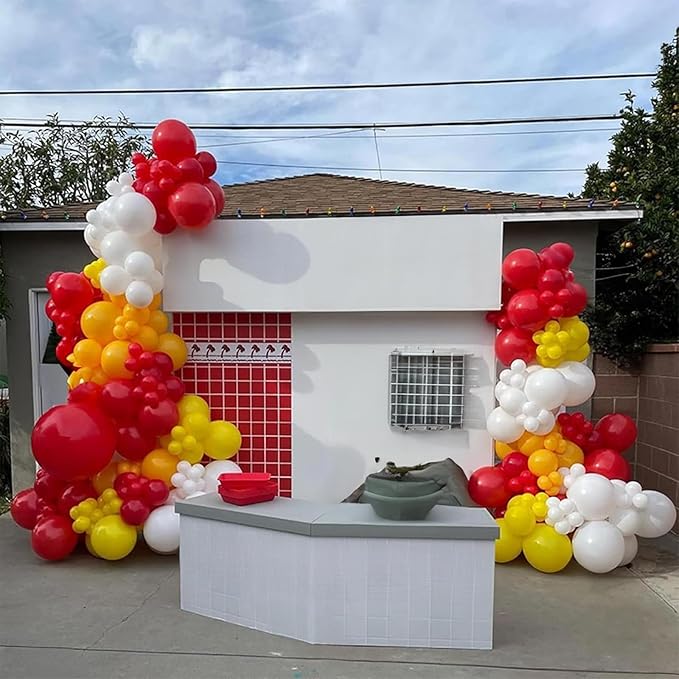 Balloon Garland Arch Kit Red Yellow Orange White Latex Balloons Orange Red Party Balloons for Boys Firemen Firefighter Pizza Birthday Party Fire Truck Engine Fall Thanksgiving Party Decorations