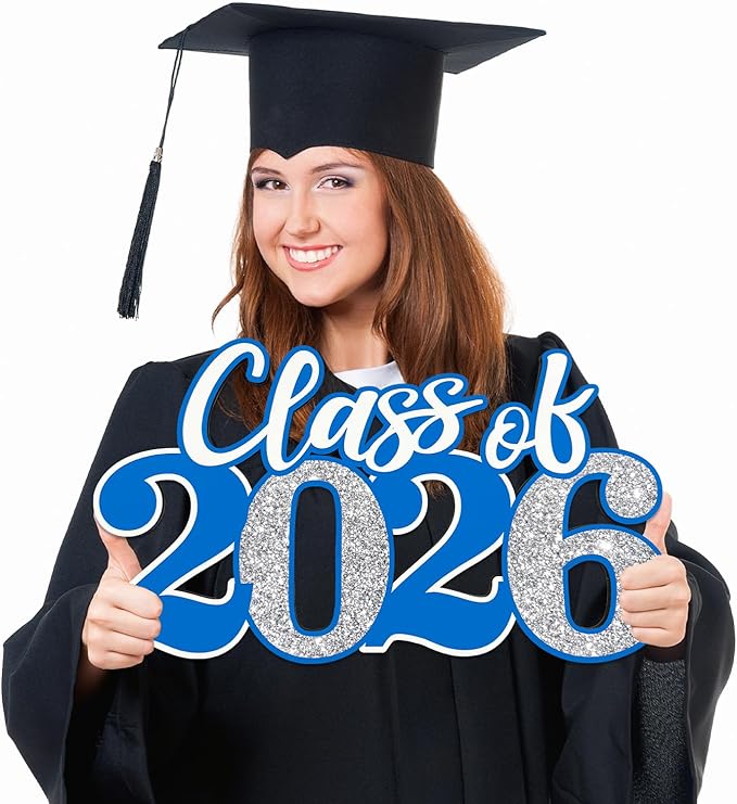 2026 Graduation Decorations Class of 2026 Wooden Sign Blue Silver Graduation 2026 Graduate Sign Photo Booth Prop