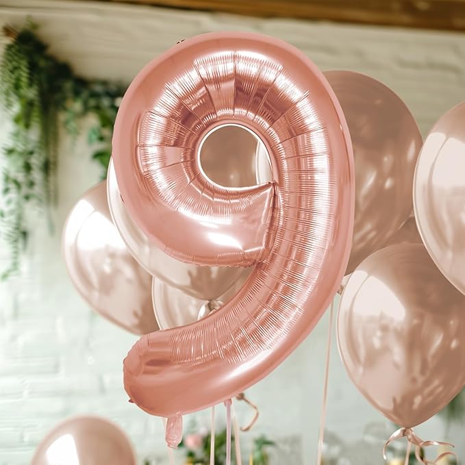 40 Inch Large Rose Gold Number Celebration and Decoration Balloon for Birthday Parties, Graduations, Anniversaries, Weddings, Photo Shoots, Special Events (Rose Gold Number 9)