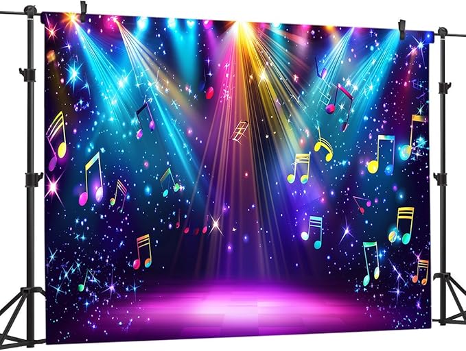 AIIKES 10x8ft Rainbow Stage Photography Backdrop1980s Colorful Disco Backdrop Rock Music Glow Neon Dance Birthday Party Decorations Backdrop XY142