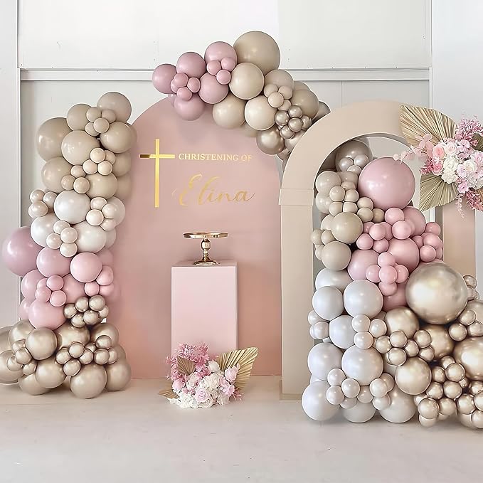 Dusty Pink Balloon Arch Kit, Boho Retro Blush Pink Champagne Gold White Latex Helium Party Balloons Garland for Girls Women Bridal Baby Shower Neutral Wedding Engagement Birthday Party Decorations