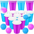 32 Pcs Winter Game Set Include 16oz Purple Blue Plastic Cups with 8 Balls, Cups for Party Decor Juice Beverage Outdoor Toss Veterans Day Supplies