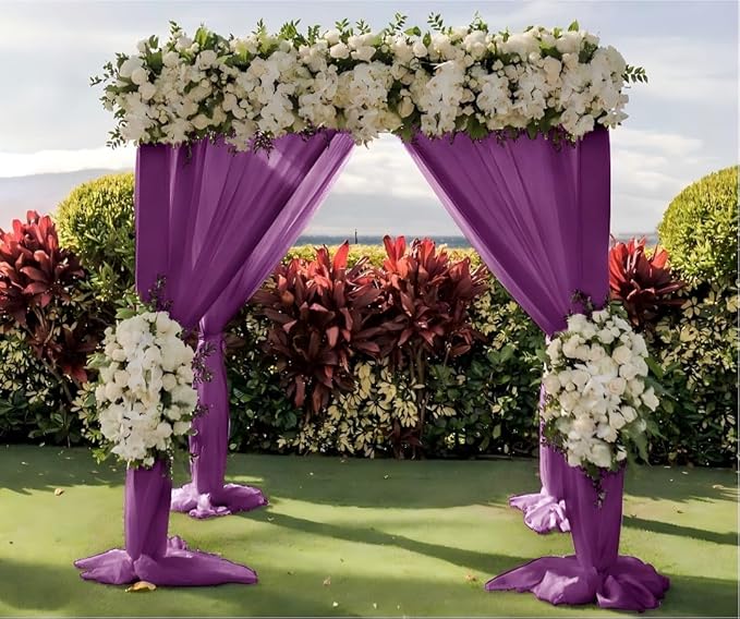 Wedding Arch Draping Fabric 30'' x 18FT Sheer Chiffon Arch Drape Backdrop 2 Panel Purple Drapes for Easter Bridal Shower Baby Shower Church Decor Birthday Party Outdoor Decor
