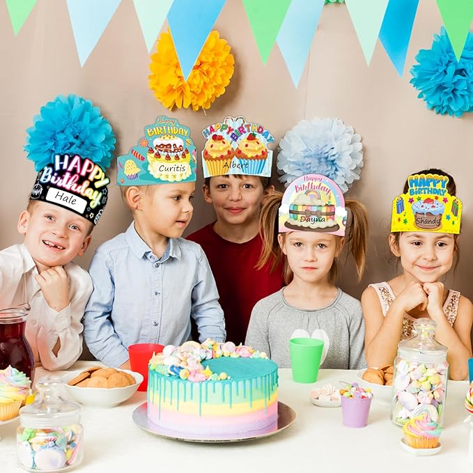 ceiba tree Birthday Crowns for Kids Classroom 36Pcs School Family Colorful Happy Birthday Hats VBS Party Supplies