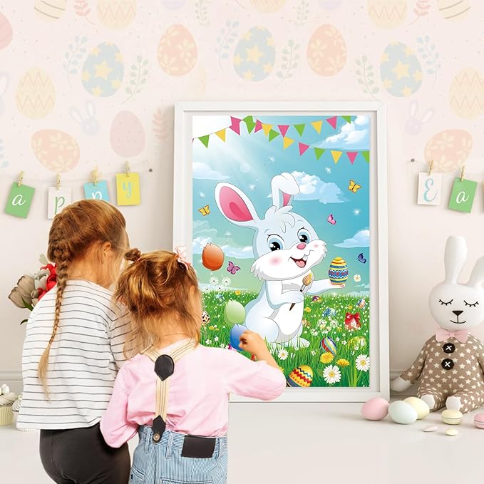 Pin The Tail on The Bunny Easter Games for Kids Easter Party Games Birthday Party Happy Easter Party Decoration Supplies Easter Egg Hunt Activities, Large Bunny Game Poster with 36 Tail Stickers