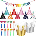 22PCS Birthday Party Hats Set Includes 1PC Happy Birthday Banner, 11PCS Cone Hats and 10PCS Party Blowers, Reusable Birth day Hat Set for Holiday Decorations, Photo Props, Birth Day Parties Supply