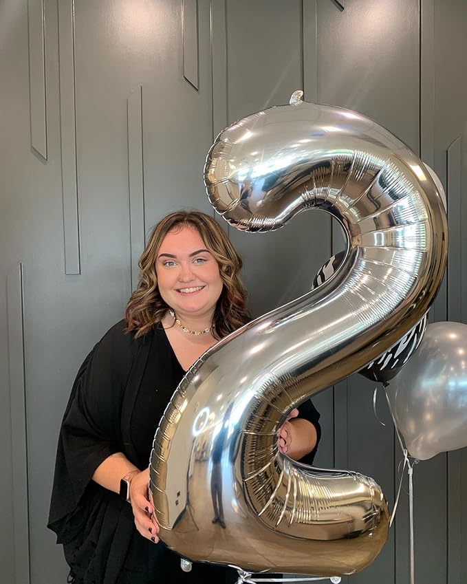 40 Inch Silver Number 9 Balloon, Giant 9 Number Balloons for 9th Birthday Decorations, Party Supplies for Baby Boy Girl, Silver Party Decor