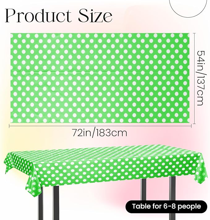 1 Piece Lime Green Polka Dot Rectangle Tablecloth - 54x72“ Decorative & Stain Resistant Table Cloth with Polka Dot Pattern, Table Cover for Dining Table, Buffet, Wedding, Camping, Party & Wedding
