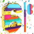 Rainbow Number 6 Pinata for 6th Birthday Party Decorations Fiesta Centerpieces Kids Anniversary Celebrations Birthday Party Supplies (16.1 x 10.6 x 3 Inches)
