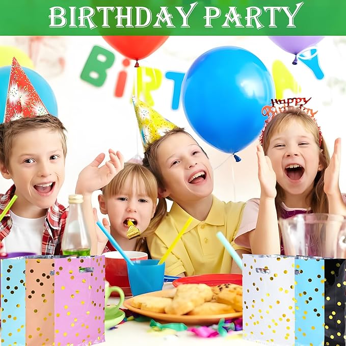 Agaommio 30pcs Party Favor Bags for Kids Birthday Goodies Bags,Christmas Gift Bag Plastic Gift Bags for Kids Girls Boys Candy Birthday Party Favor Gift Wraps (30pcs Polka Dot Pattern 6colors)