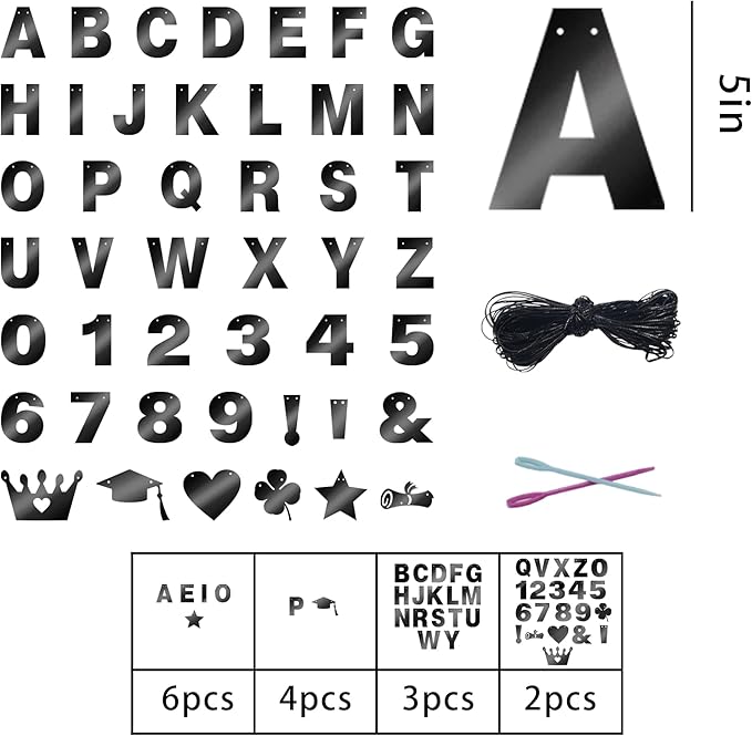 131 PCS Custom Banner DIY Letter Banners Personalized Banner for Birthday Congratulations Wedding Party Banners Black 5-inch