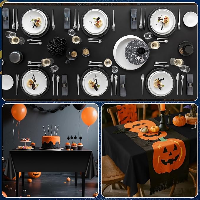 mwellewm 6 Pcs Black Plastic Tablecloth 54 x 72 Inch Disposable Table Cloths, Party Decorations Rectangle Plastic Cover Tablecloth for Graduation Picnic Home Decor Indoor or Outdoor Parties Birthday
