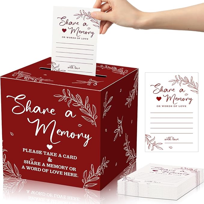 Pajean 50 Pcs Share a Memory Cards for Collections of Life, Memory Cards Box for Guest Ideas Funeral Graduation Wedding Bridal Shower Birthday Anniversary Retirement(Red)