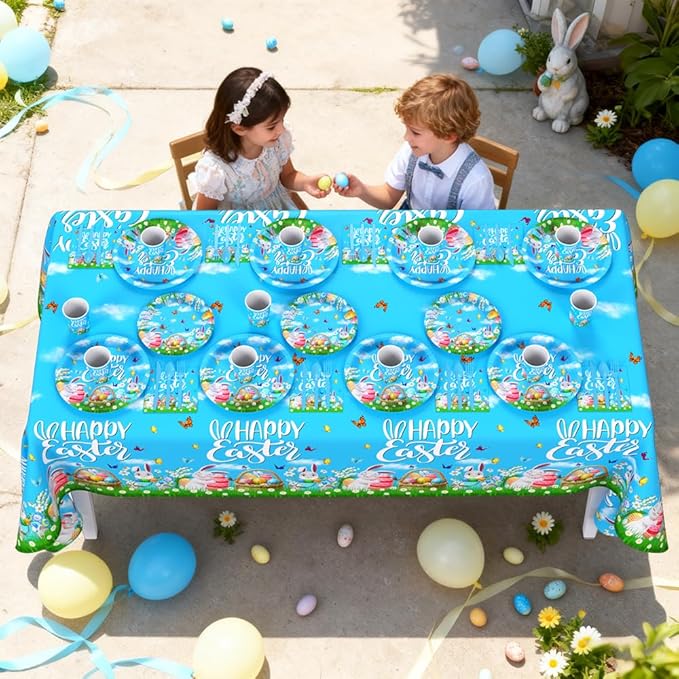 193pcs Happy Easter Party Decorations Easter Paper Plates and Napkins, Cup, Tablecloth, Tableware, Spring Bunny Egg Disposable Dinnerware Party Supplies Serve 24 Guests