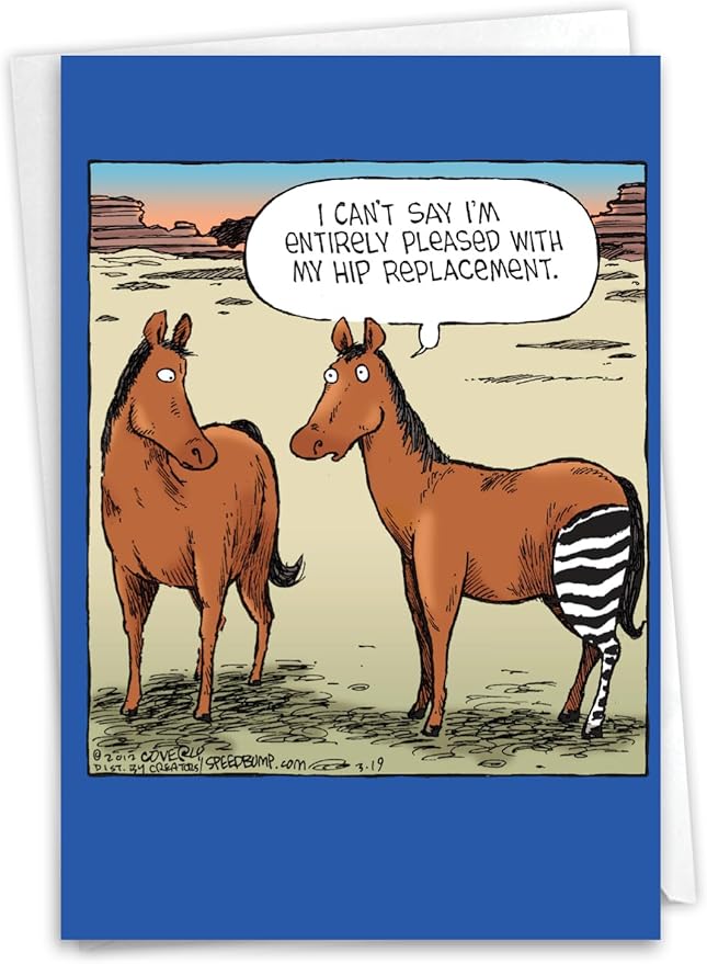 NobleWorks Funny Birthday Greeting Card with 5 x 7 Inch Envelope (1 Card) Bday Horse Hip Replacement C1770BDG