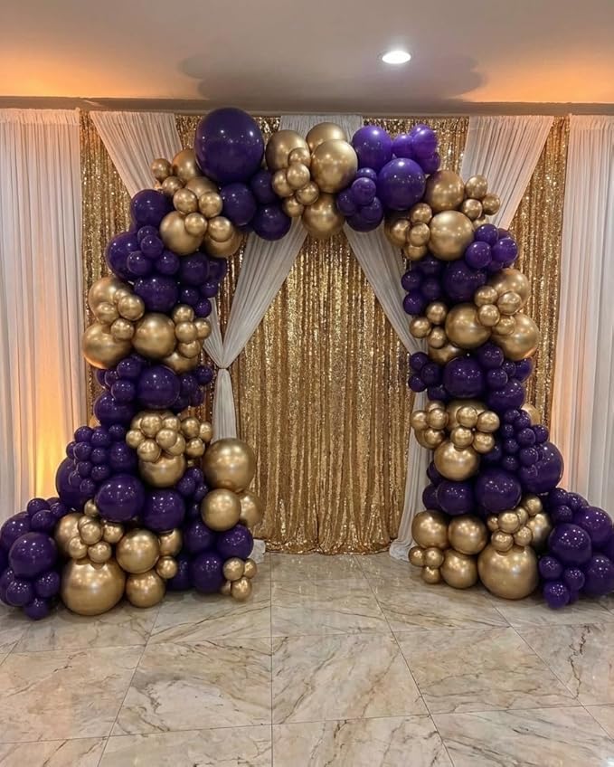 Purple and Gold Balloon Garland Arch Kit - Dark Purple and Metallic Explosion Gold Star Balloons for Birthday Graduation Baby Shower Adults Prom Luxury Violet Royal Party Decorations
