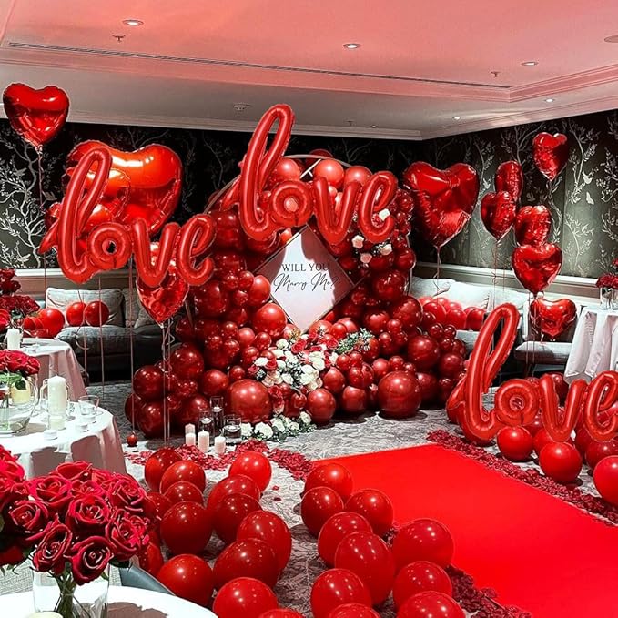 Valentines Day Balloons LOVE Balloons Red Love Foil Balloons for Valentine's Day Party Decorations Valentines Day Anniversary Wedding Valentines Decorations Decor Supplies 3pcs