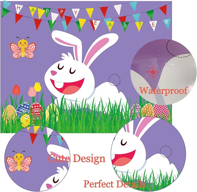 Funnlot Easter Games for Kids Pin The Tail on The Bunny with 24 Stickers Easter Party Games Easter Rabbit Game for Easter Party Decorations Easter Egg Hunt Activities