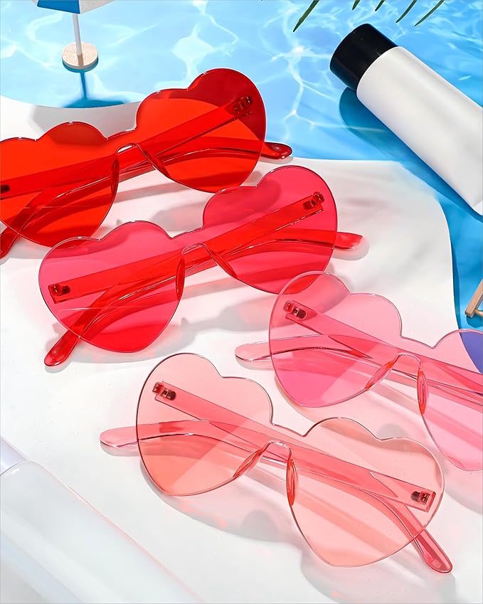 Photect 12 Pair Heart Shaped Sunglasses Neon Color Transparent Heart Glasses for Women Party Favor