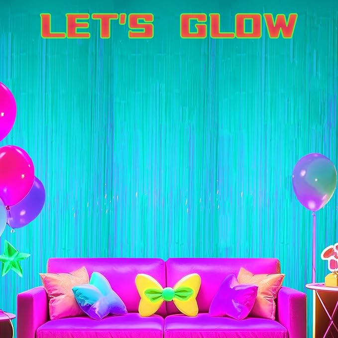 2 Pack Foil Fringe Backdrop - Fluorescent Green Shiny Tinsel Curtains for Party Decoration/Photo Booth Props - 3.3x6.6 FT Metallic Foil Backdrop for Birthday, Wedding, Graduation, Christmas.