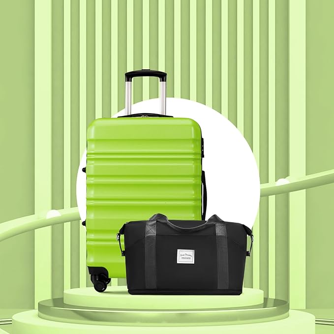 LONG VACATION 6 Piece Luggage Set Carry on Suitcase with ABS+PC hardshell, Spinner Wheels & YKK Zipper TSA Lock (APPLE GREEN, 6 piece set)