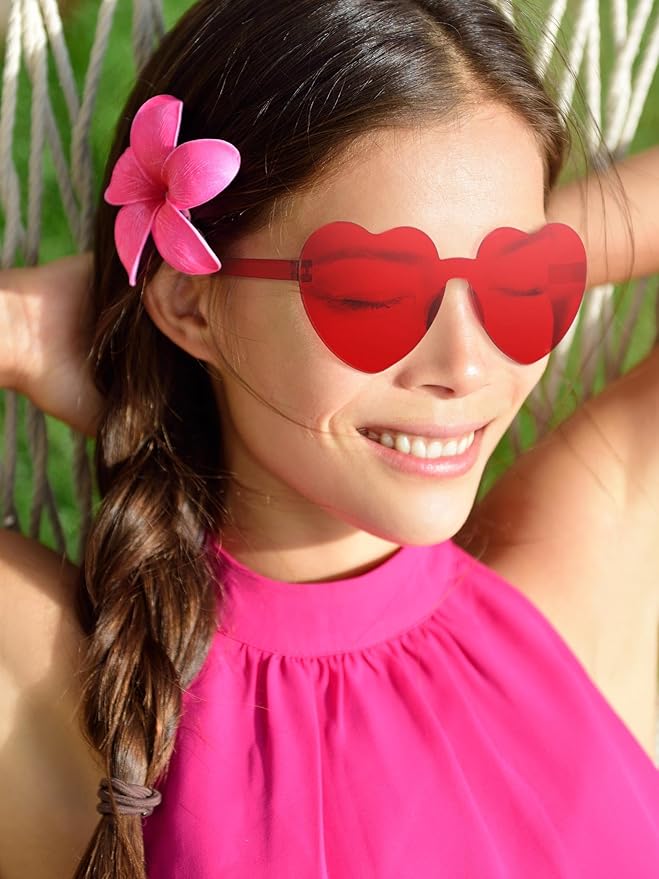 Geyoga 24 Pairs Valentines Heart Sunglasses Bulk Heart Shaped Sun Glasses Frameless Eyeglass for Women Men Valentines Party