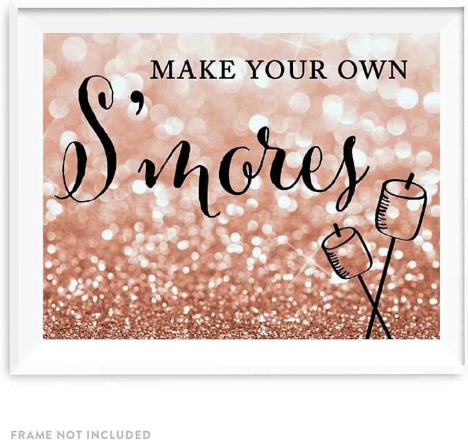 Andaz Press Wedding Party Signs, Glitzy Rose Gold Glitter, 8.5x11-inch, Make Your Own S'mores, 1-Pack, Bokeh Colored Party Supplies, Smore Bar Reception Dessert Table Sign