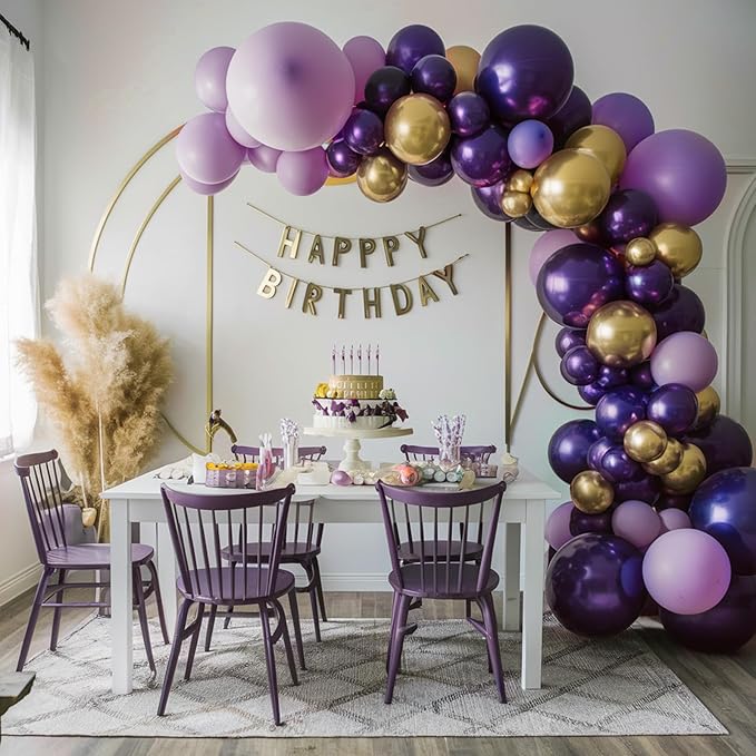 Purple and gold Balloon Arch Kit, 120PCS Purple and White Balloon Garland Pastal Purple White Gold Confetti Balloons for Girls Birthday Baby Shower Bridal Shower Graduation 2025 Party Decorations