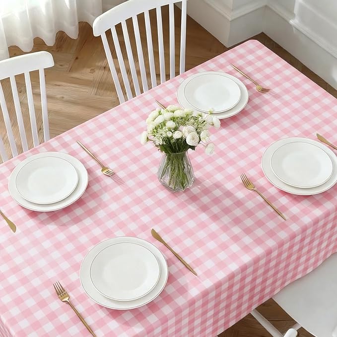 Oigco Pink Gingham Tablecloth - 3 Pack 54" × 108" Rectangle Disposable Pink and White Checkered Tablecloth, Picnic Table Cover for Party, Wedding, Birthday