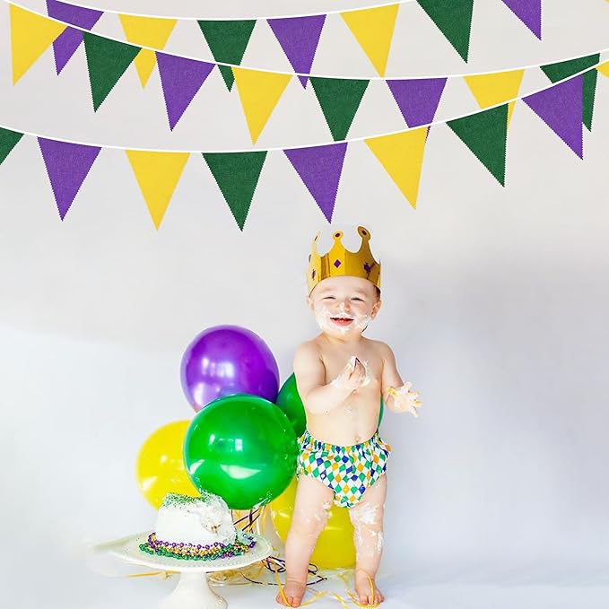 46Ft Yellow Green Purple Party Decorations Yellow Green Purple Burlap Banner Triangle Pennant Flag Linen Garland Streamers for Mardi Gras Birthday Baby Shower Rustic Spring Wedding Mardi Gras Decor