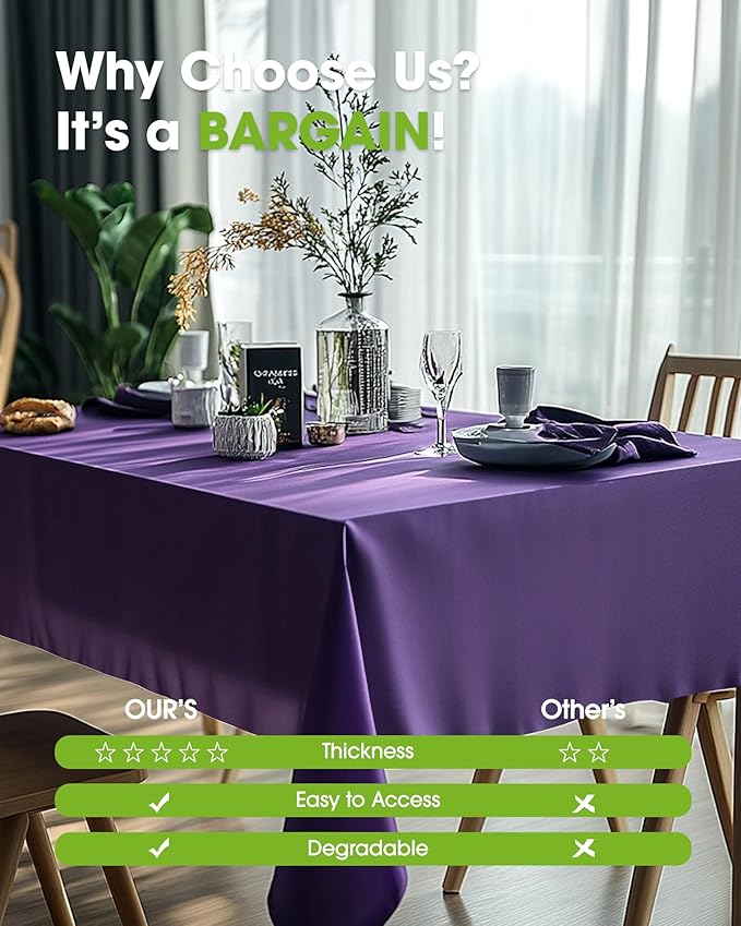 Pureegg Plastic Table Cloth Disposable 6 Pack, 54 x 108 Inch Table Cloths, Halloween Party Decorations, Summerween Decor, Halloween Tablecloths, Rectangle, Plastic Cover, Waterproof, Purple