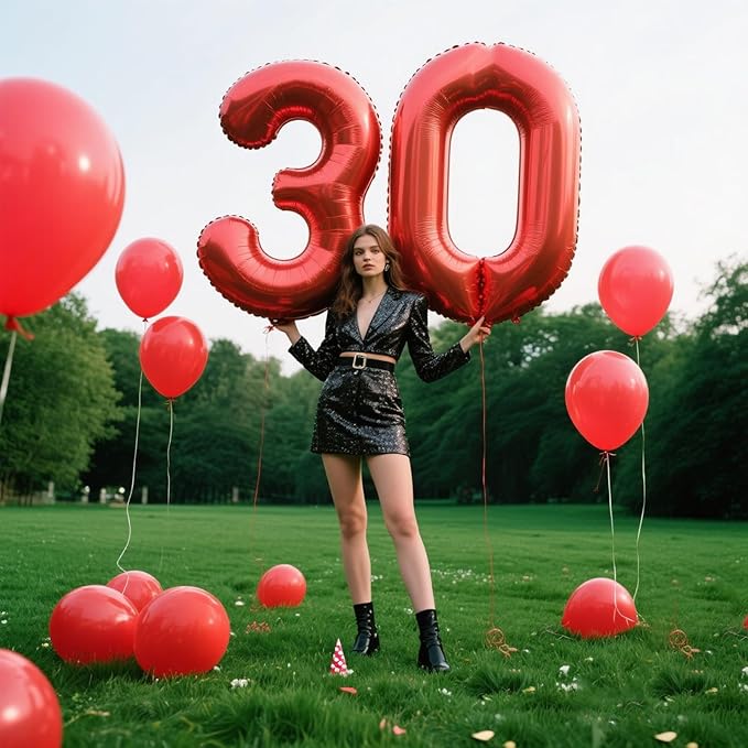 40 Inch Red Number 30 Digital Balloon,Jumbo Mylar Foil Helium Balloon for 30 Balloons for Birthday Party,Wedding Anniversary Party Decorations