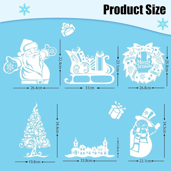 CCINEE Christmas Window Clings, 167pcs White Xmas Window Sticker 8 Sheets Snowflakes Santa Claus Reindeer Decals for Holiday Decoration Glass Window