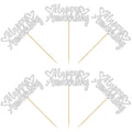 Gyufise 24Pcs Glitter Happy Anniversary Cupcake Toppers Anniversary Party Supplies Cake Decoration Wedding Celebration Party Decoration Supplies Silver
