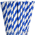ALINK 100 Royal Blue and White Striped Paper Straws, Biodegradable Disposable Drinking Straws for Christmas, Brithday, New Year, Party Decoration Supplies